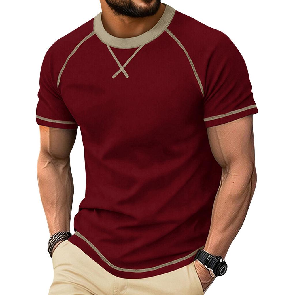 Men’s Short Sleeve Crew Neck T Shirt Basic Trim Casual Raglan Tee Comfortable Fit Top for Everyday Wear