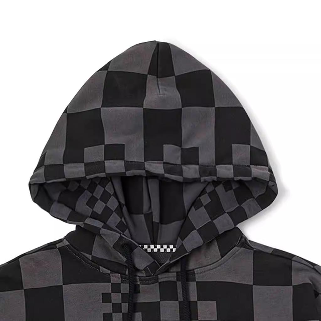 Vans Písmenové logo Nepravidelná šachovnica Mikina s kapucňou Unisex Mikiny Hmlisto sivá VN0A7YIZYC7