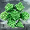 7 Pcs Green Double Swords Metal Dice Solid Polyhedral Dice Set Suitable for Role-Playing RPG  DND Pathfinder Board Game