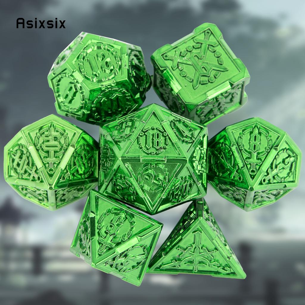 7 Pcs Green Double Swords Metal Dice Solid Polyhedral Dice Set Suitable for Role-Playing RPG  DND Pathfinder Board Game
