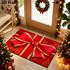 Xmas Bow Candy Cane Non‑Slip Doormat, Pine Holly Holiday Welcome Rug, Entry Mat for Front Porch Indoor Outdoor Home Decoration