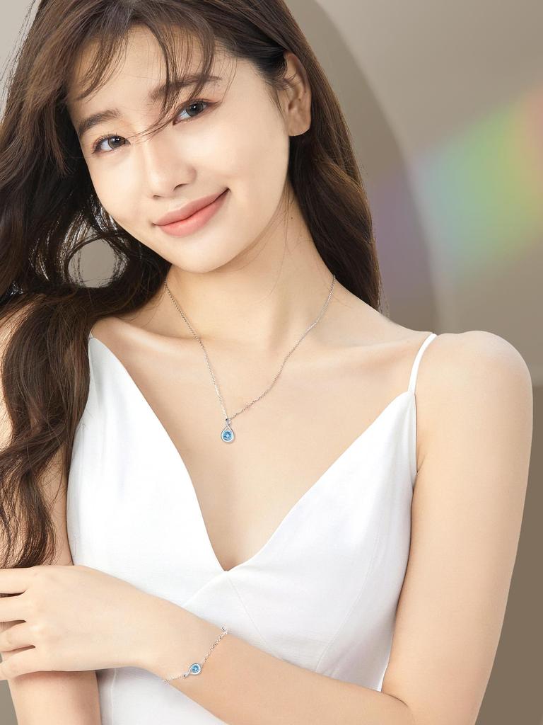 Aquamarine Necklace for March Drop Platinum 925 White Comes with a Beautiful Box [AGVANA] Women, Birthstone, Motif, Plated, Silver, Christmas, Day,