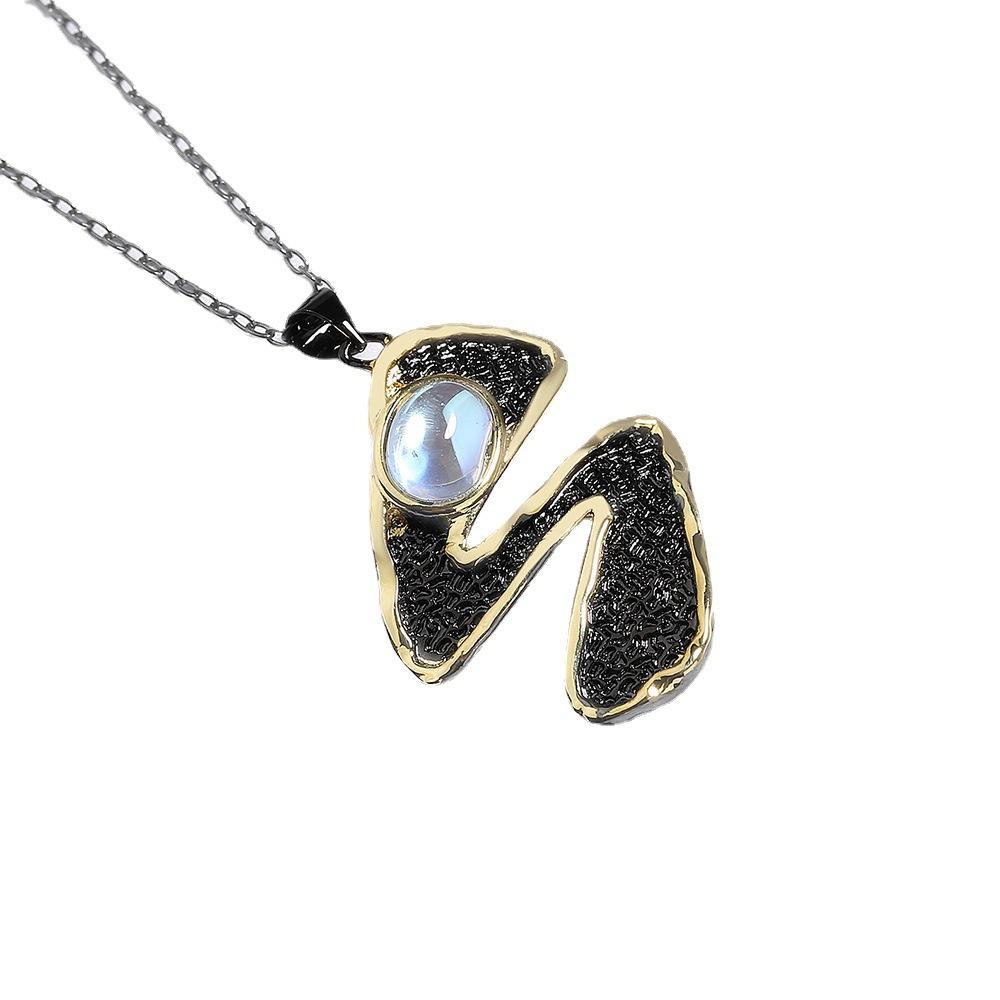 Jewelry Women'S Creative Moonstone Pendant Necklace Women'S Black Gold Versatile Sweater Shiny Irregular Pendant