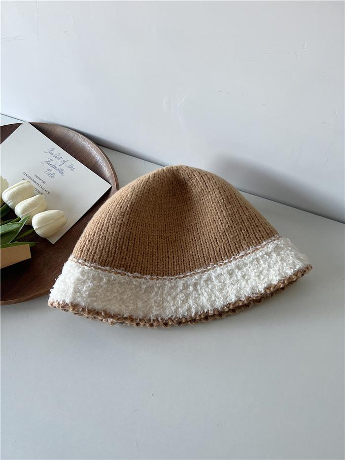 Knitted bucket hat women's autumn and winter new plush warm face small bucket hat fashion niche face cover basin hat