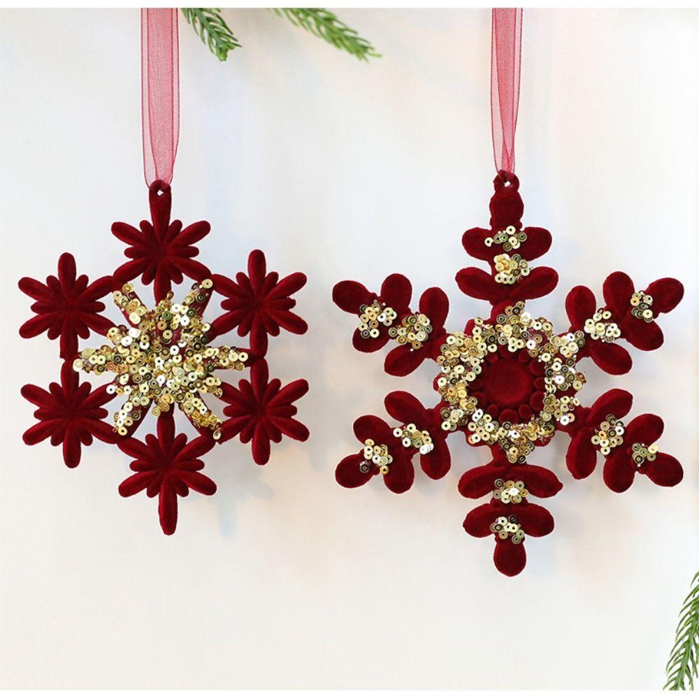 New Red Xmas Tree Ornament Bowknot Flower Wreath Xmas Tree Charm Flocked Hanging Christmas Tree Pendant Christmas