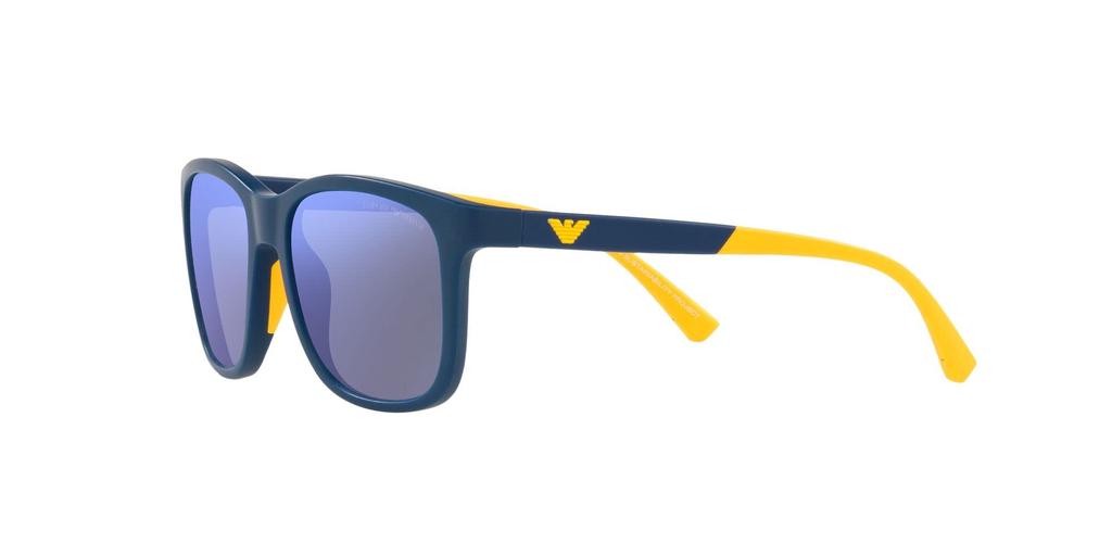 EMPORIO ARMANI Sunglasses EA4184F Matte Blue with Yellow Rubber and Dark Gray Water Mirror Polarized Lenses, Size 49