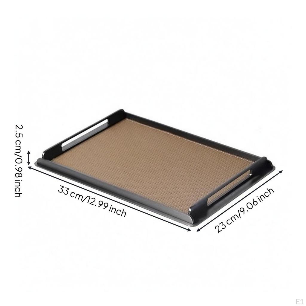 Tray with Handles Rectangular Metal Frame Platter for Desktop, Coffee Table, Vanity Creamy