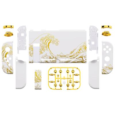 Custom DIY Replacement Case Shell Compatible with eXtremeRate Comes with Patterned Back Holder Handle Controller Full Button Set Wave Pattern White