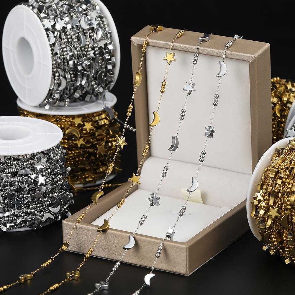 

Stainless Steel Vacuum-plated Love Handmade Chain, Moon Star Bead Collarbone Chain DIY Bracelet Necklace Earrings Type B