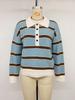 2026 Autumn/Winter Gentle Retro Striped Polo Collar Long Sleeve Sweater for Women