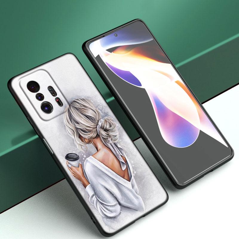 

Чехол для телефона Girl Coffee Female для Xiaomi Mi A2 8 9 SE Note 10 10T 11 12 Lite 9T 11T 12S 12T Pro A3 6X 12X, мягкий черный чехол из ТПУ Xiaomi 12T Pro 5G