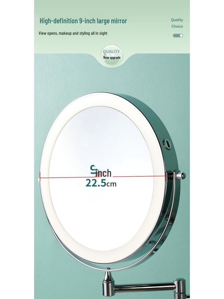 8" Wall-Mounted Folding LED Vanity Mirror - Double-Sided, Lighted, Magnifying for Bathroom Makeup