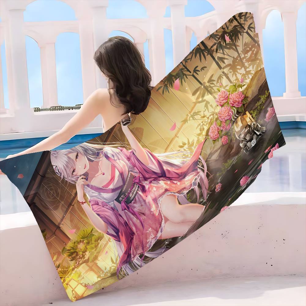 Anime Sexy Girls Cute Anime Microfiber Beach Towel Absorbent Quick Dry Soft Yoga Swimming Resort Mountain Climbing Towel