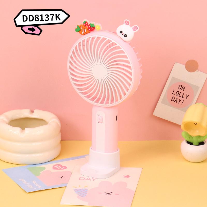 Stepless Speed Cartoon Fan with Light - Handheld, Desktop & Phone Holder Color Variant
