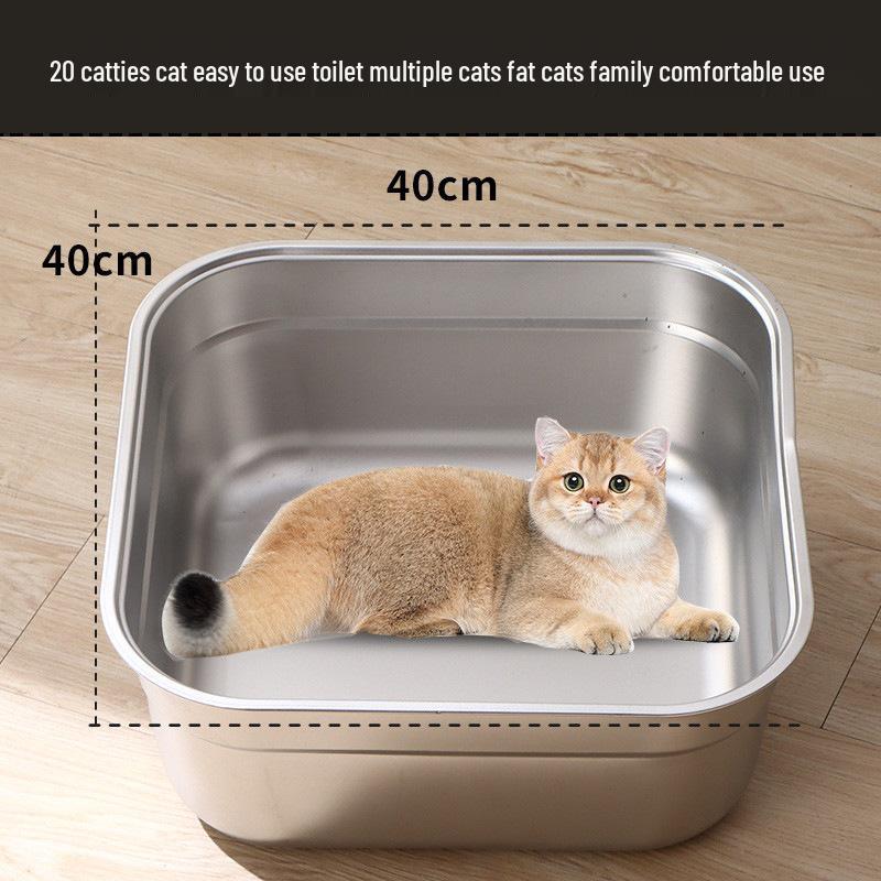 Extra Large Stainless Steel Cat Litter Box with Raised Edge - Anti-Splash, Anti-Tracking, Easy To Clean.