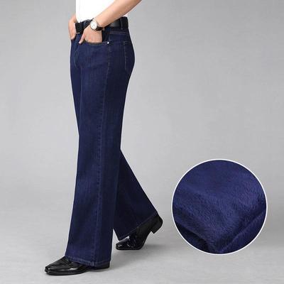 Calças de Jeans Masculinas de Inverno Espessas e Elásticas Calças de Jeans Masculinas Plus Size Soltas Cintura Alta Flare