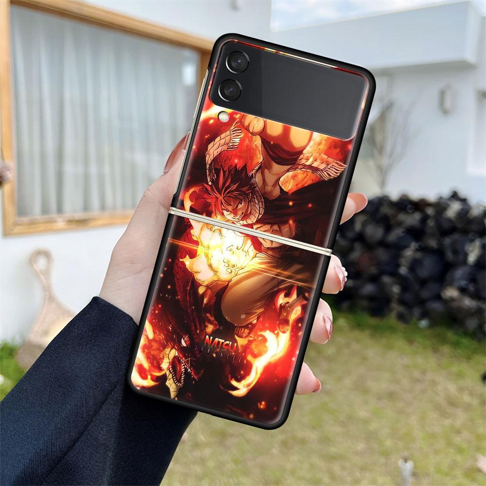 Luxus tok Samsung Galaxy Z Flip 4 3 5G-hez, fekete PC kemény telefontok, divatos hátlap, ZFlip Funda, FAIRY TAIL, anime, kagylózsák