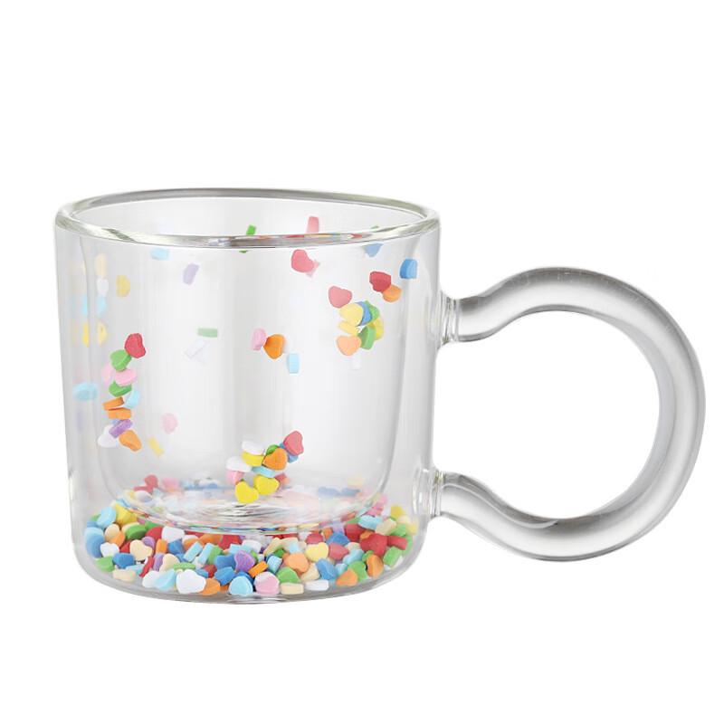 Shangqi Cute Heart Quicksand Double-Layer Glass Cup