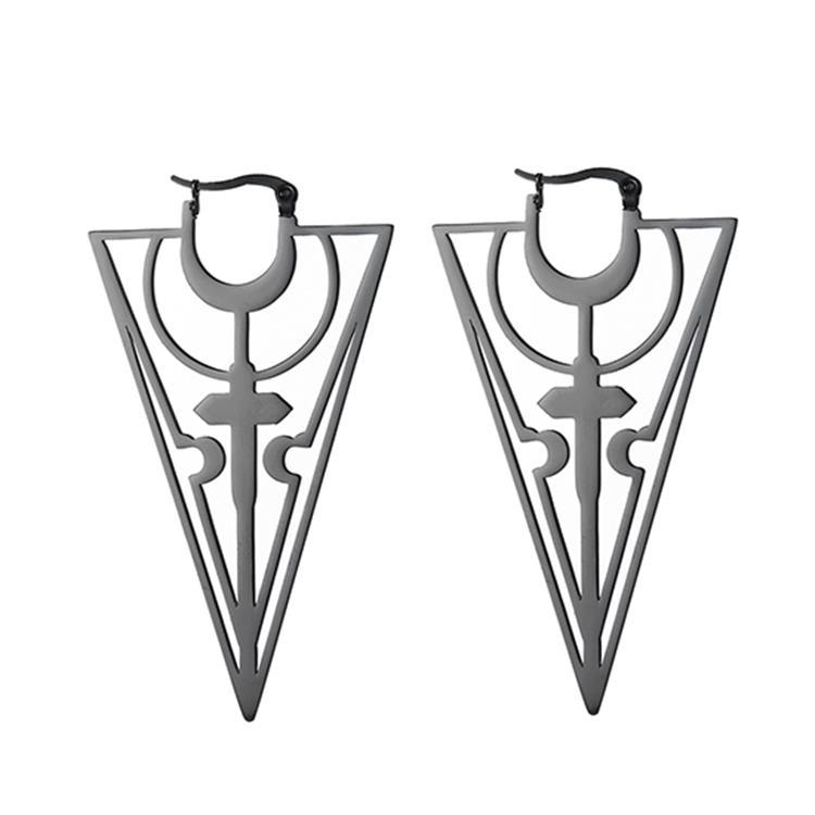 Women's Fashion Titanium Steel Hollow Cross Long Inverted Triangle Earrings