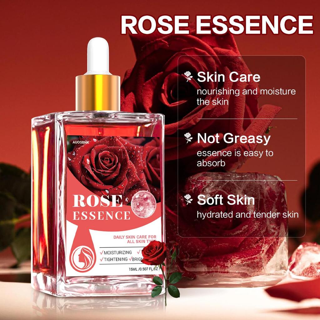 2 Stück - Reines Rosenöl mit Tropfer - Für Gesichtshautpflege, Spendet trockener Haut Feuchtigkeit, Ätherisches Öl für Gesichtsmassage, Premium-Geschenk für Frauen, Männer-15ml