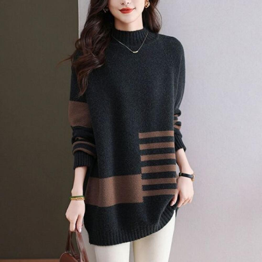 Navava Men S Color Block Warm looSe Fit Mock Neck Long Sleeve Knit Top Nk3403
