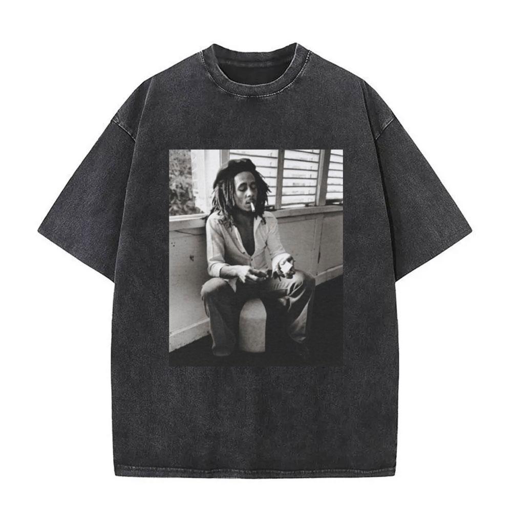 Washed Vintage Reggae Originator Bob Marley One Love Album Graphic T Shirt Men Classic Tshirt Mens Cotton Oversized T Shirts