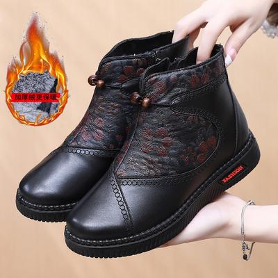 Women's Embroidered Floral Winter Boots, Non-Slip Soft Sole Warm Faux Fur Lined Ankle Boots, Comfortable Cotton-Padded Shoes for Women