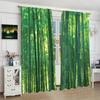 2 Pieces of Green Bamboo Forest Printed Curtains, Pole Bag Curtains, Bedroom and Living Room, Home Decoration, Room Decoration