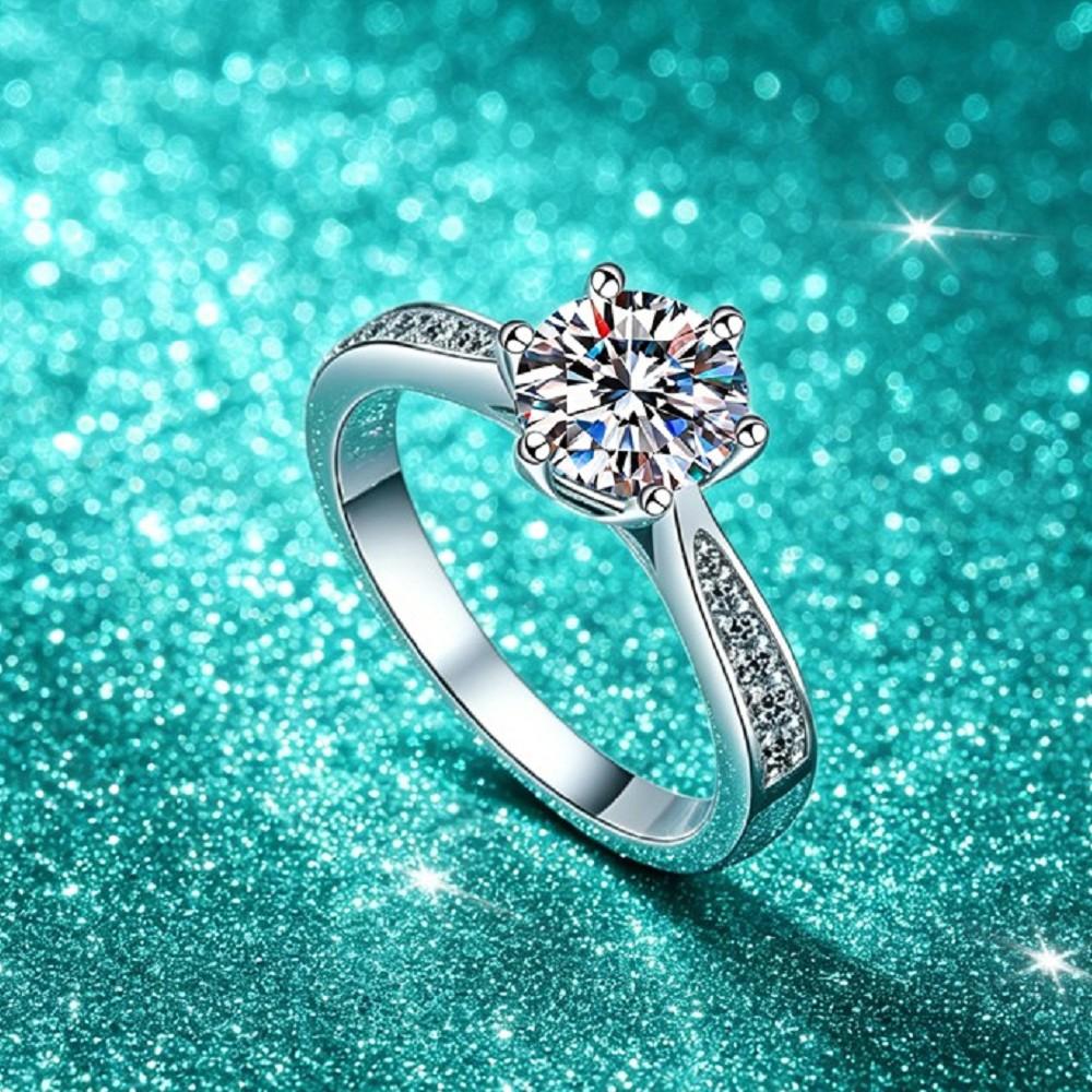 VENTFILLE Copper Moissanite Classic Ring Diamond 0.5/1/2CT D Color For Women Engagement Wedding Band Jewelry