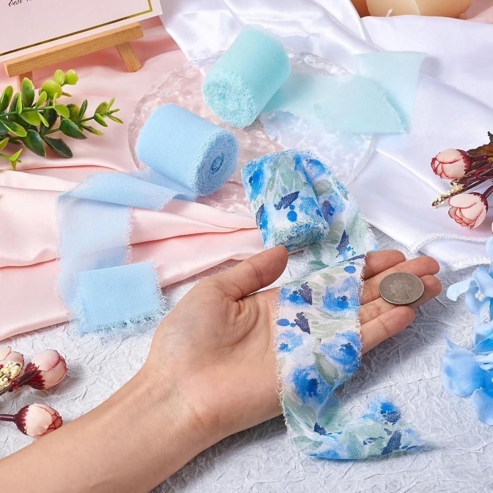 Printed Flowers Satin Ribbon 1/3 Roll Silk Ribbon Decoration Gift Chiffon Ribbon Birthday Party