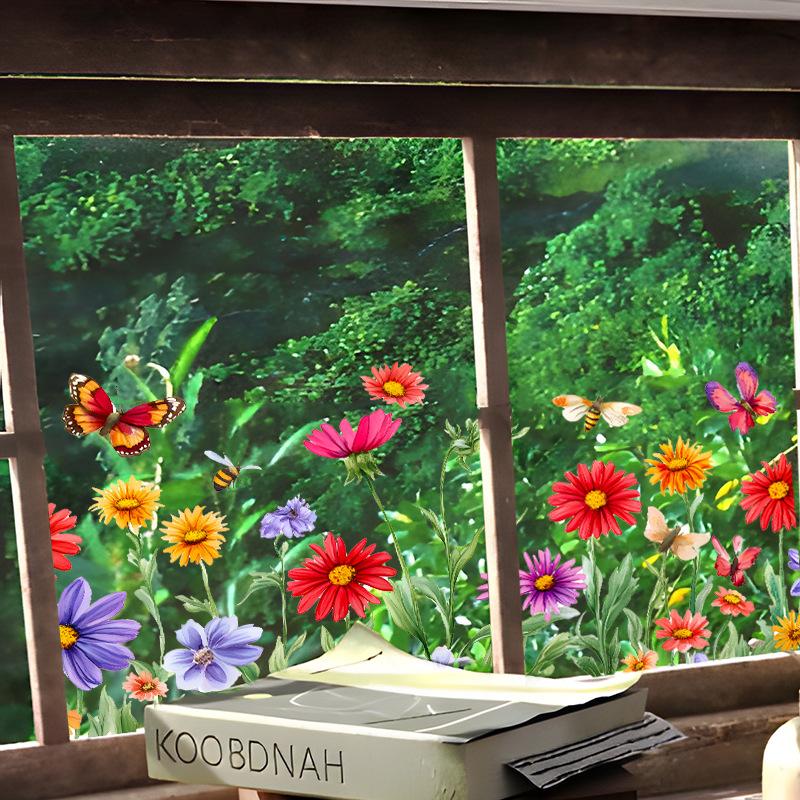 Vivid Flower Glass Sticker Self-Adhesive for Kitchen Fridge Bedroom Window Door Home Decoration Removable Wall Decal