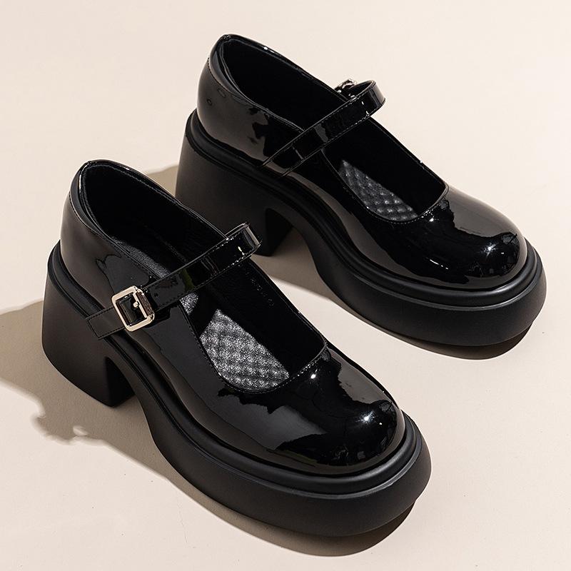 Fashion Thick Soled Mary Jane Women Shoes Fashion 6cm Chunky Heeled College Style Leather Shoes for Women Sliver Black Pumps Size 35-42