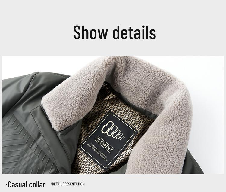 Men's Thickened Genuine Leather Down Jacket - Plus Size, Middle-Aged & Elderly, Winter Turn-Down Collar Outerwear, Loose Fit