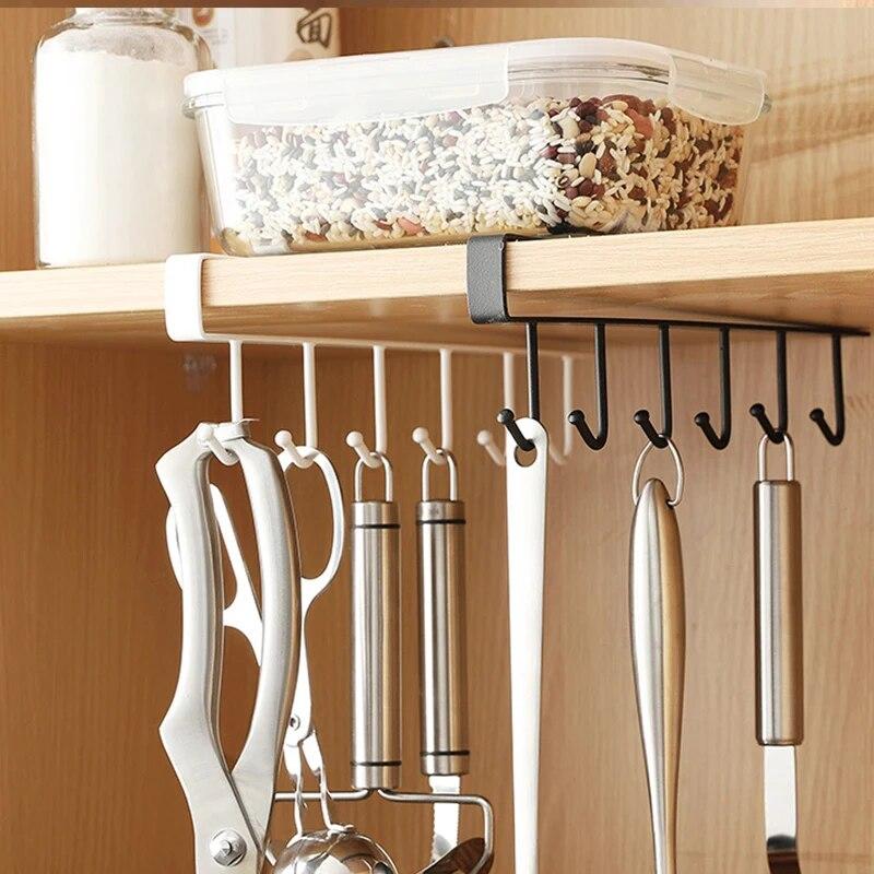 6-hook Metal Frame Kitchen Supplies Hanger, Supplies Storage, Tie Hook