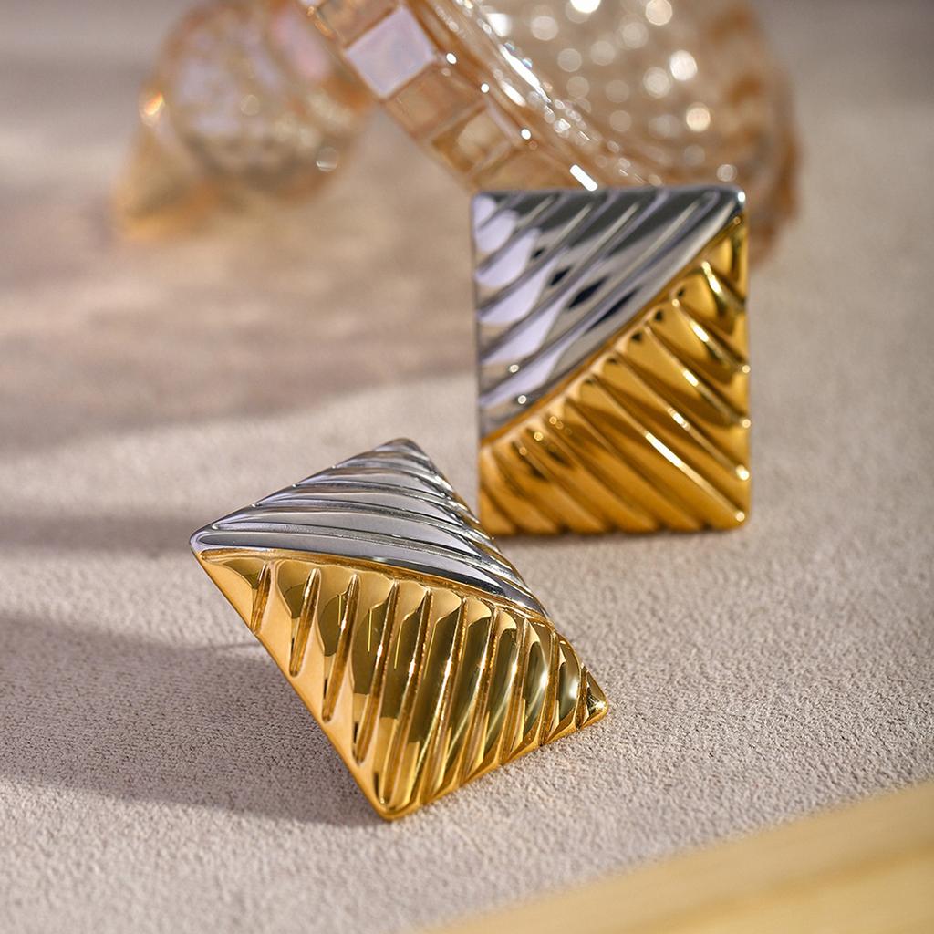 Geometric Gold and Silver Tone Studs Earrings for Women Fashion Vintage Texture Ear Accessories Lightweight Jewelry