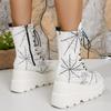 Fashion New Winter 2025 Round-toed Thick-soled Waterproof Platform, Stylish and Elegant Large-sized Lace-up Mid-calf Boots