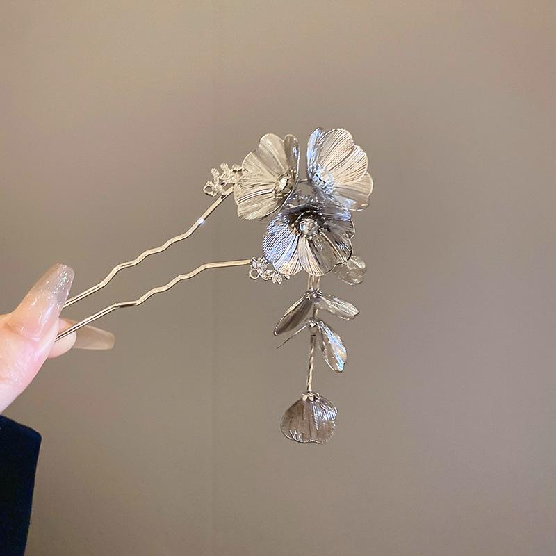 

Flower inlaid diamond fringed hairpin new Chinese retro metal hairpin personalized light luxury hair accessories wholesale