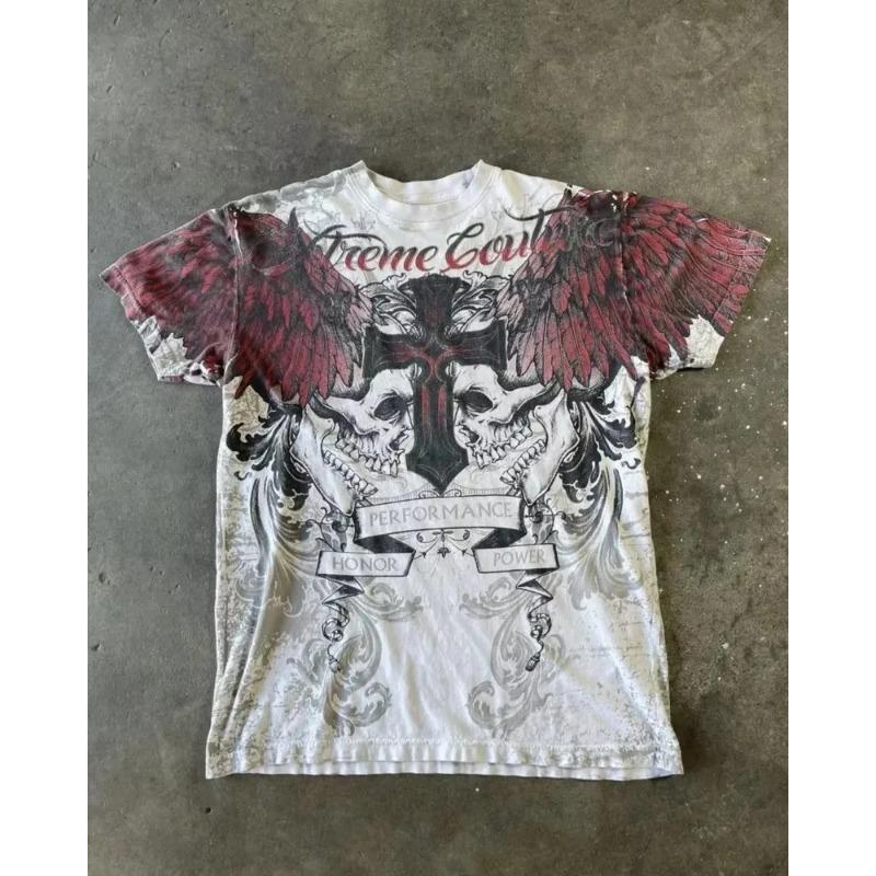 American Affliction T-shirt Men Y2K Street Vintage Fashion Casual Loose Tees Summer Clothes Loose Casual Cartoon Oversized Tops