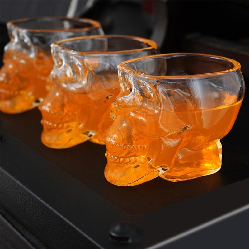 Set Of 1/2 Skull Shaped Clear Glass Novelty 2.8 Oz Shot Glasses Decorative Halloween Drinkware