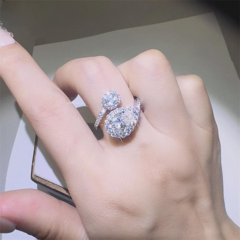 2 Carat Water Drop Moissanite Ring for Women, D Color, VVS1, Micro-set, Diamond Pen Tested, New European & American Style