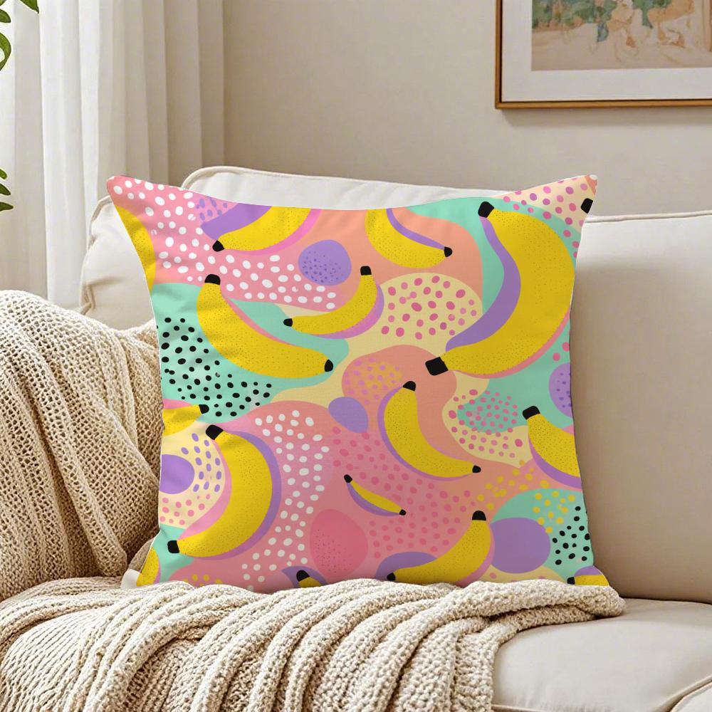 Banana Pop Art Pillow Case Double-Sided Plush Sofa Cushion Covers Organic Breathable Invisible Zipper