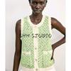 Summer New Arrival Women's Clothing Decorated Row Button Contrast Color Texture Sleeveless round Neck Knitting Vest Jacket 3991014