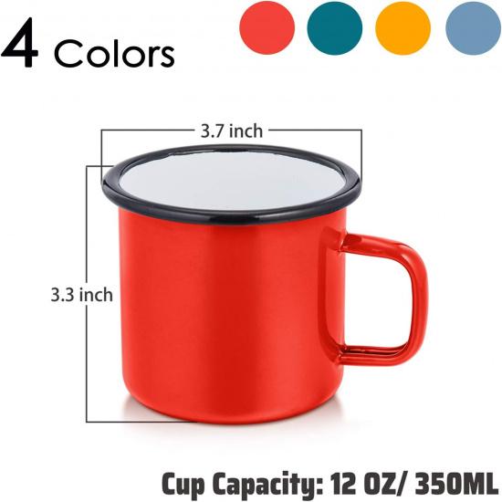 P&P CHEF Enamel Camping Mugs Set 12 Ounce, Coffee Camp Enamel Tea Cups for Indoor and Outdoor Activities, Wide Handle & Smooth Rim,Portable & Classic