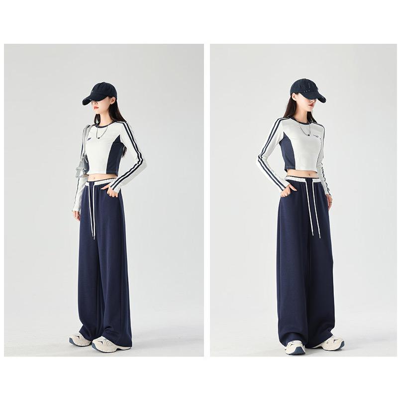 Damen Jogginghose mit weitem Bein, lockere, sportliche Freizeithose, Frühling, Herbst, Kordelzug, modisches Design, Jogginghose, hohe Taille, elastische Sporthose