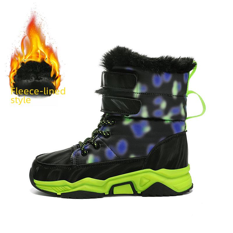 Boys' 2023 Winter High-Top Snow Boots: Thick, Warm Velvet Lining, Non-Slip Sole.