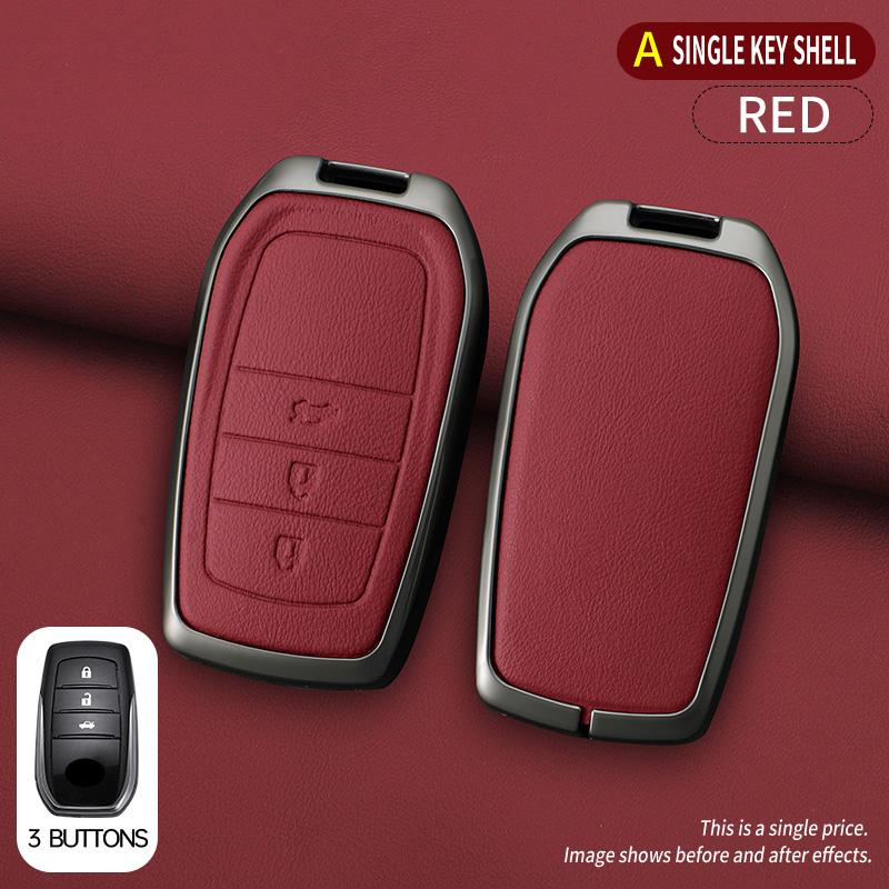 Car Zinc Alloy Leather Key Cases Holder Cover Chain For Toyota Prado Land Cruiser Camry CHR RAV4 3Buttons Protective Shell Bag