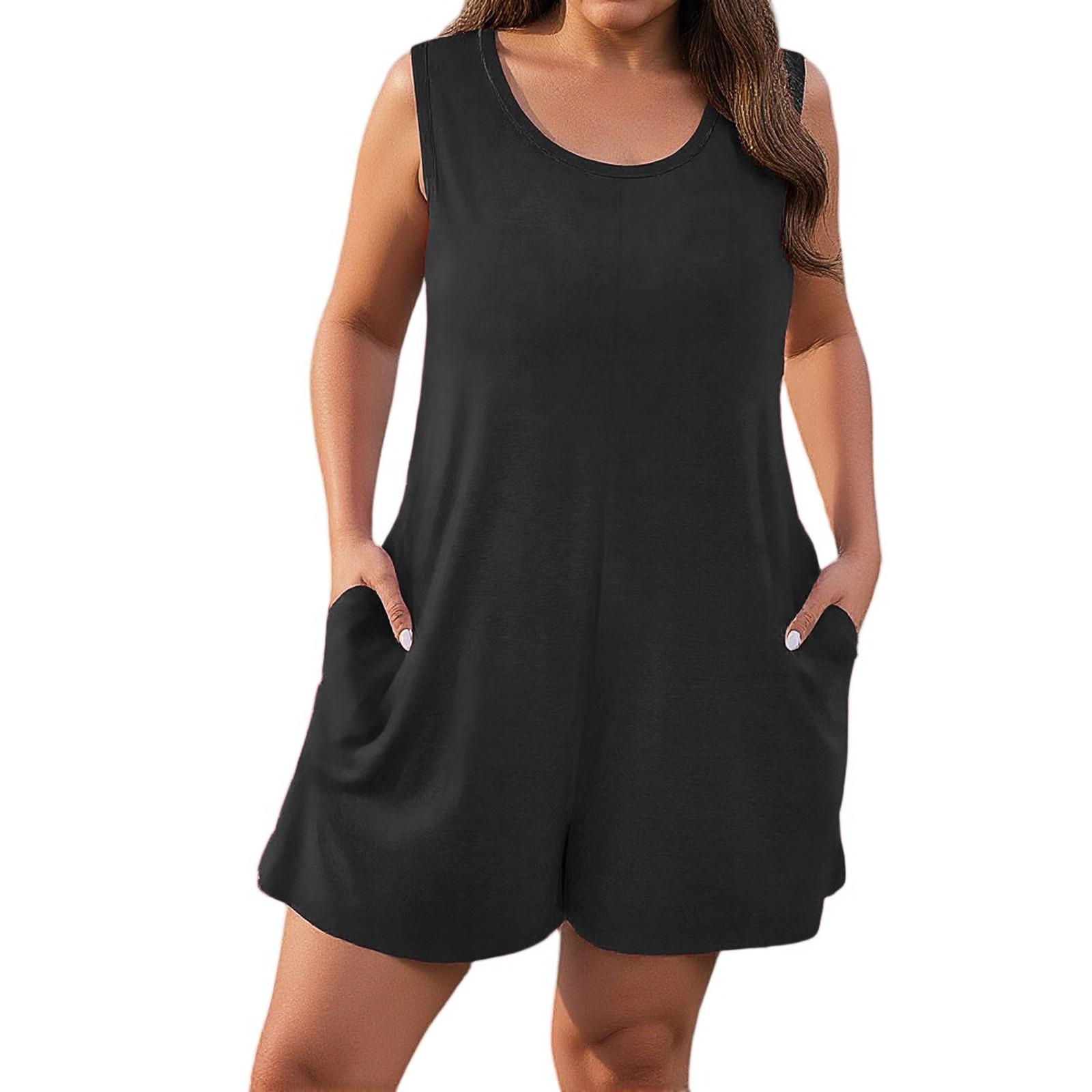 

Женский модный однотонный свободный жилет без рукавов, повседневный комбинезон большого размера XXL чёрный