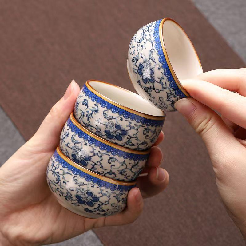 Chinese Style Ru Kiln Meditation Tea Cup Ceramic Blue Master Tea Cup Chinese Style Enamel High-grade Tea Cups