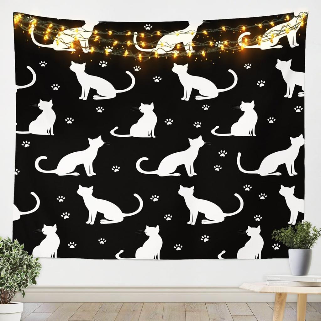 Cat Tapestry Medium Kids Cute Paw Print Wall Hanging Blanket for Boys Girls Teens Cute Kitten Wall Art Cute Cat Lover's Gift