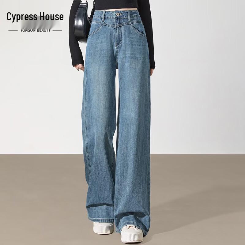 Women s High-Waist Washed Denim Wide-Leg Jeans S